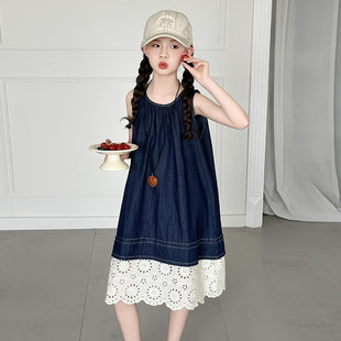 女童2026新款夏装洋气无袖连衣裙女大童夏季牛仔背心裙韩风长裙子