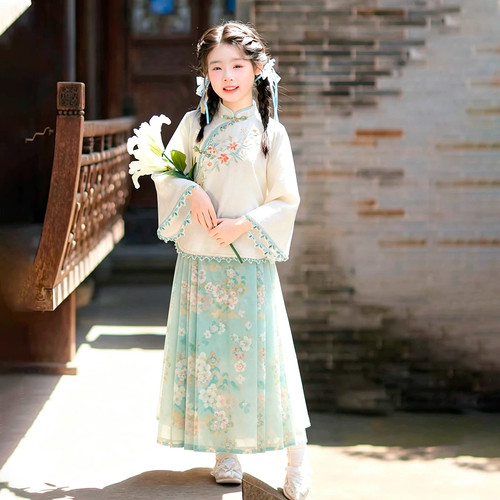 女童中秋国风旗袍汉服古装2026新款儿童超仙古风公主裙新中式套装