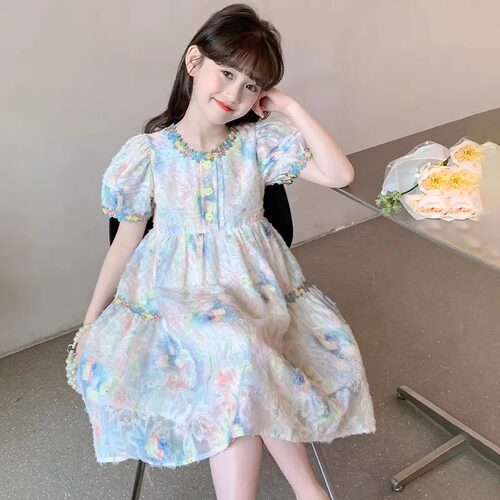 女孩夏季亲肤碎花公主裙
