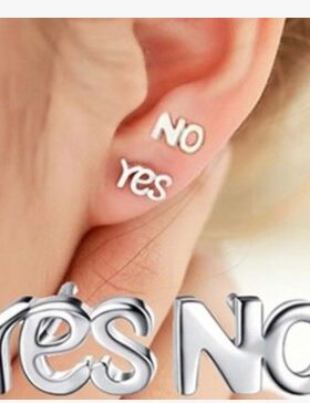 潮流可爱个性 铜镀银耳饰钉女韩版yes no银耳钉