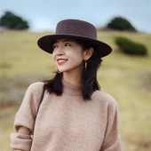 款 英伦风经典 棕色羊毛呢平顶小檐礼帽女秋冬百搭帽子 时尚 网红同款