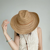 时尚 夏季 新款 百搭气质西部牛仔爵士帽子女出游遮阳防晒巴拿马草帽