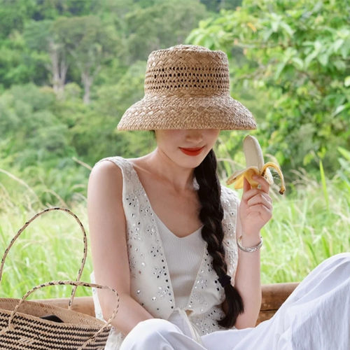 式复古优雅气质拉菲草出游女夏季