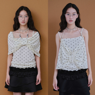 吊带多种穿法两件套针织上衣女 SelfMing波点串珠罩衫