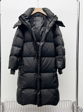 2025冬季新款加厚连帽过膝黑钻长款羽绒服男女情侣黑色鸭绒外套