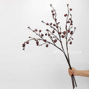 仿真树枝绿果咖啡果实叉海棠花果中式摄影米奇果家居装饰插花摆件