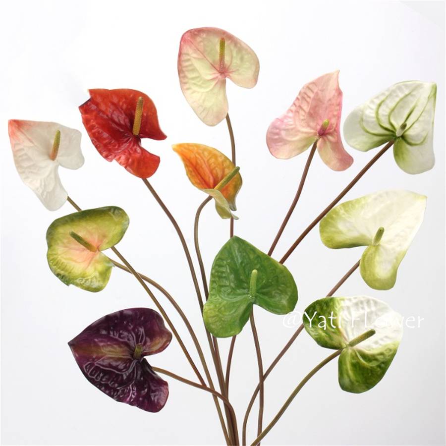 3D打印心形红掌仿真手感 火鹤掌单支假花绿掌粉掌观音莲摄影道具