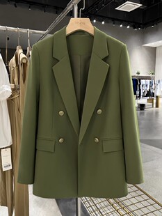 海藻绿色炸街小西装外套女2023新款爆款秋季复古慵懒港风西服上衣