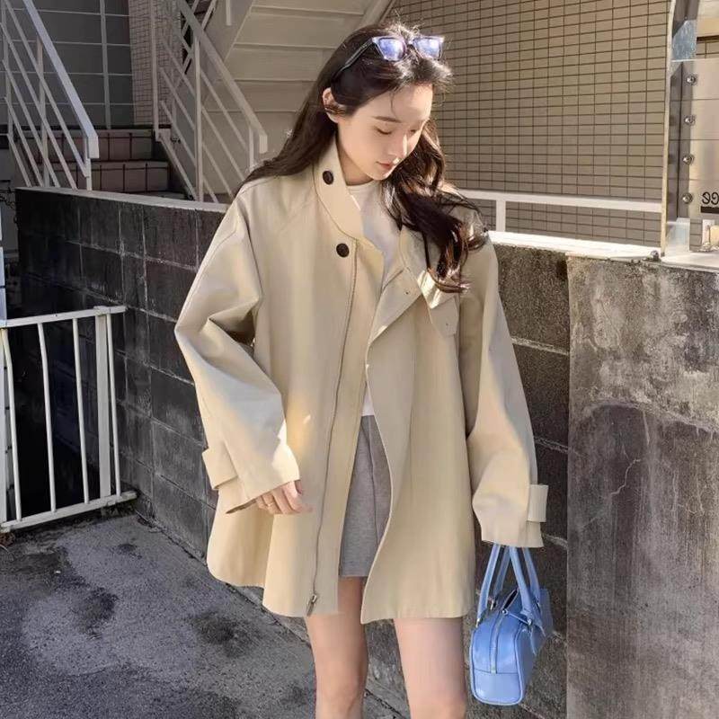 韩系英伦风立领风衣女春秋设计短款小个子气质休闲宽松高级感外套