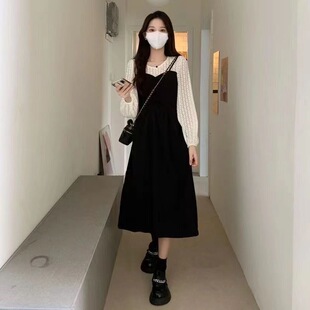 法式轻奢假两件连衣裙女早秋穿搭胖美眉炸街a字版型显瘦遮肚裙子