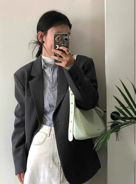 灰色高级感小个子西装女2025春秋新款设计感宽松休闲气质西服外套