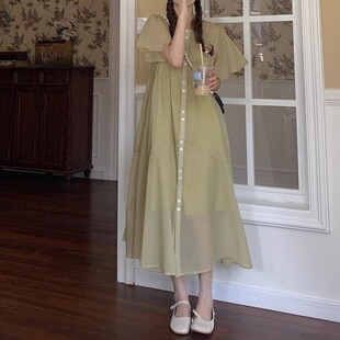 胖美眉大码薄款设计风连衣裙女夏季宽松显瘦法式微胖遮肚a字裙子