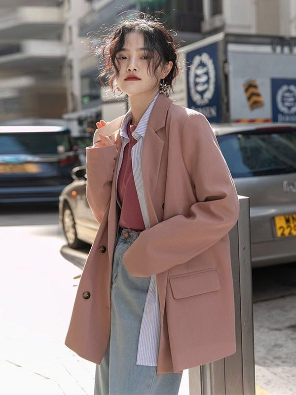 复古炸街黑色垫肩休闲西装外套女春秋新款设计感小众风薄款小西服