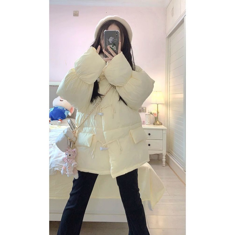 牛角扣学院风泡芙无帽羽绒服女秋冬季新款小个子可爱轻便内搭外套