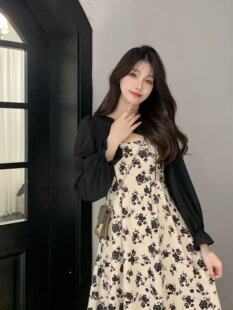 胖美眉白色雪纺碎花吊带连衣裙女夏季新款遮肚显瘦时尚百搭a字裙