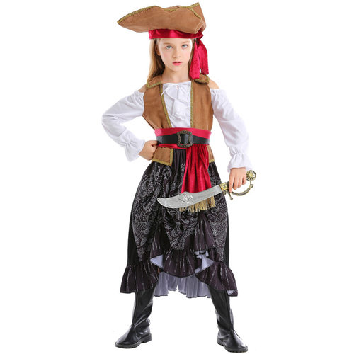 万圣节儿童维京海盗cosplay服装Pirate女童海盗船长扮演服连衣裙
