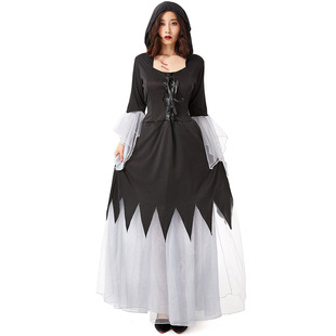 万圣节小魔女cosplay服装魔法师连帽长裙女巫婆角色扮演服连衣裙