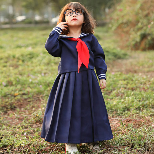 六一儿童节表演服日系学院风小海军水手服女童长袖上衣百褶裙套装