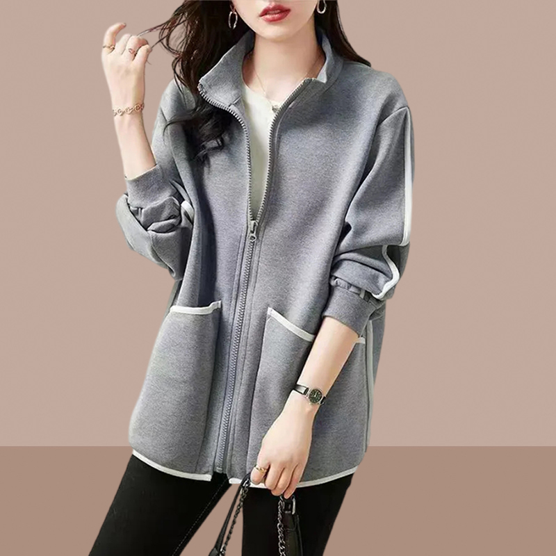 时尚休闲宽松卫衣女士外套中长款春秋季2024新款灰色运动上衣爆款