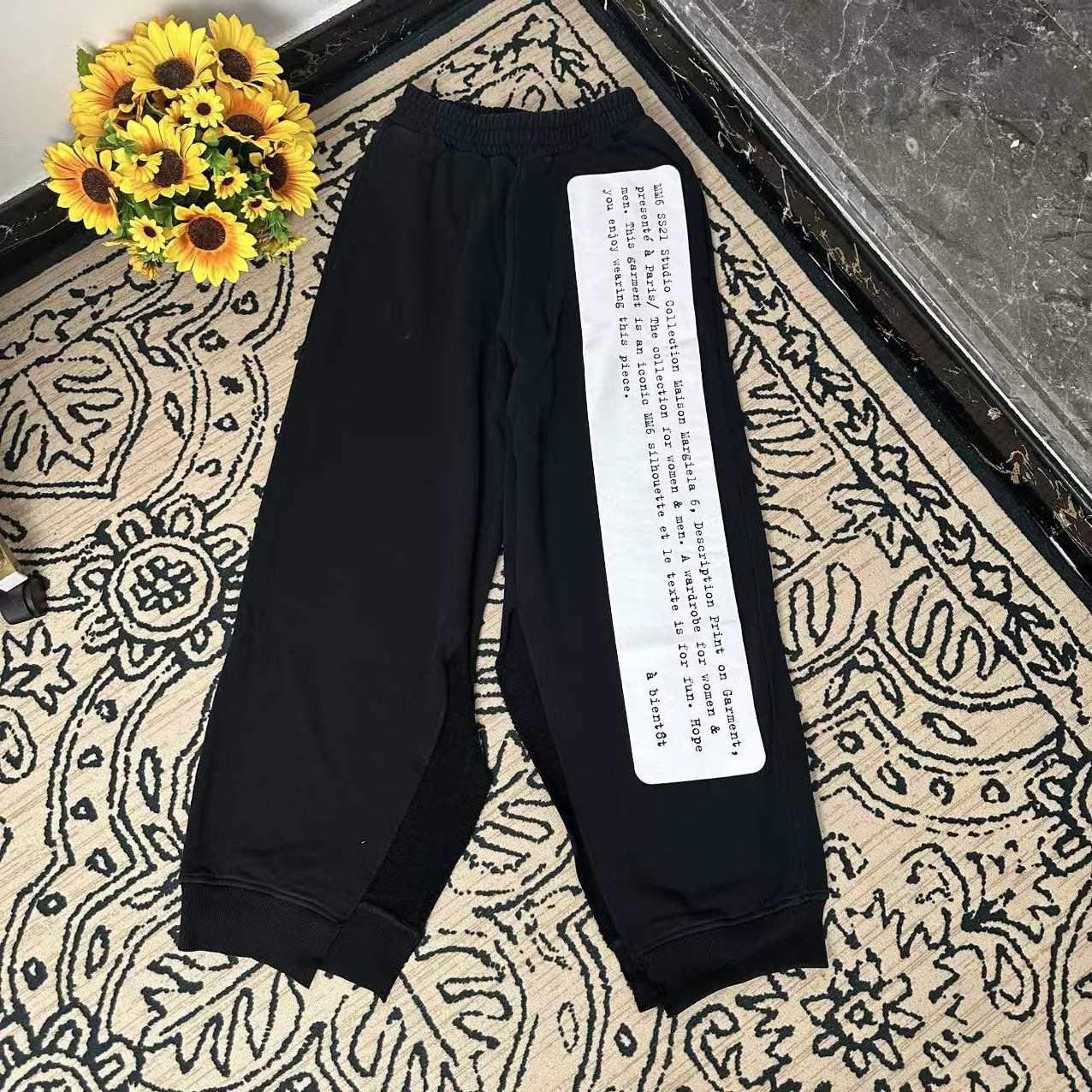 蘑菇英国代 黑色侧边开叉阔腿运动休闲裤