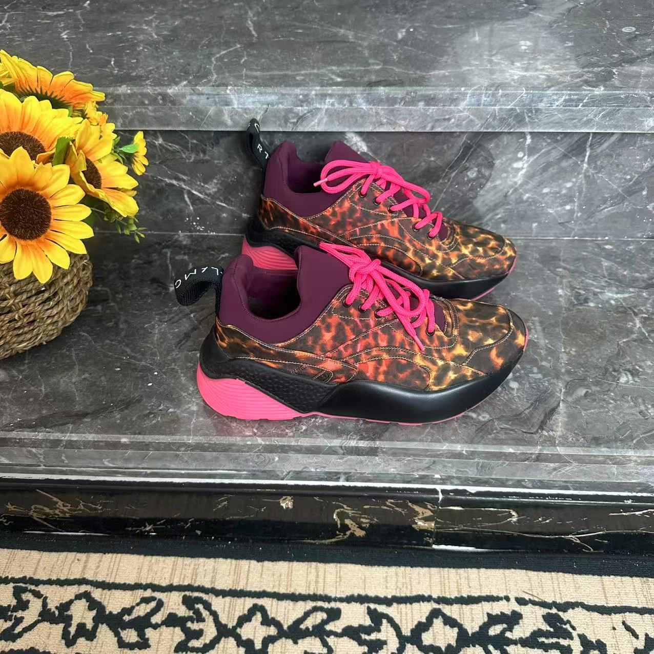 蘑菇英国代购 粉色豹纹休闲老爹鞋 37码