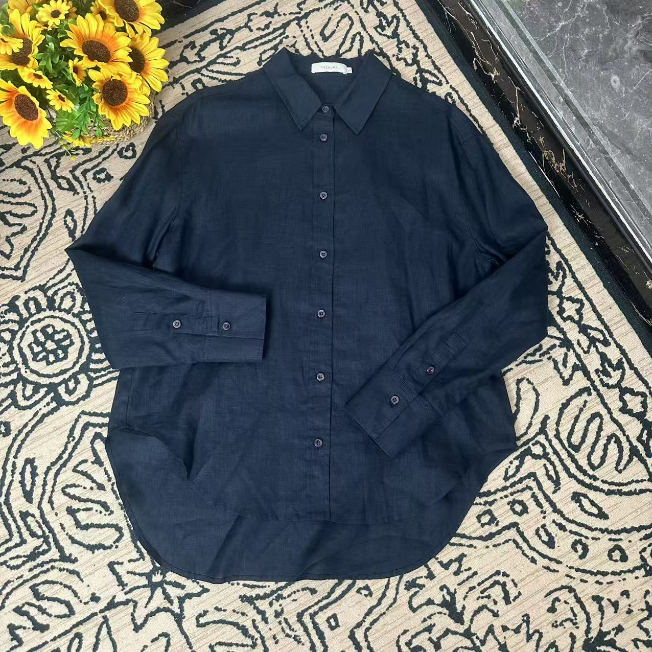 蘑菇英国代 TYZHURA 特价 25早秋 深蓝色宝石扣子衬衫 S码胸围120