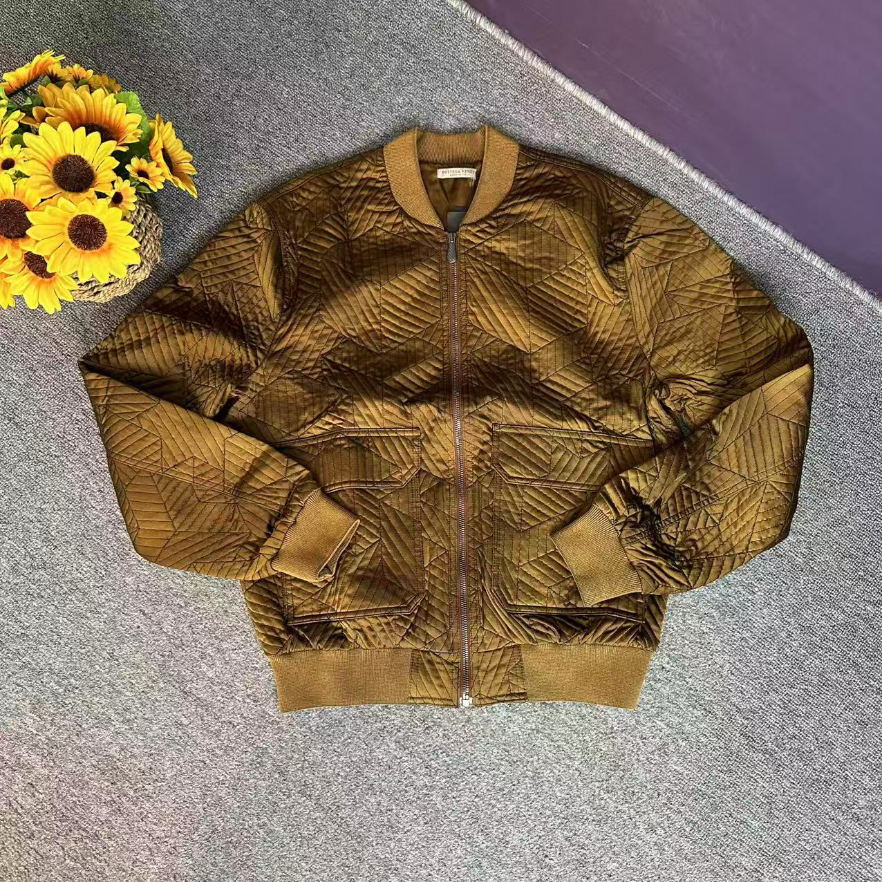 蘑菇英国代 B*V金色菱形编织纹路真丝加棉外套 44码胸围116长度65