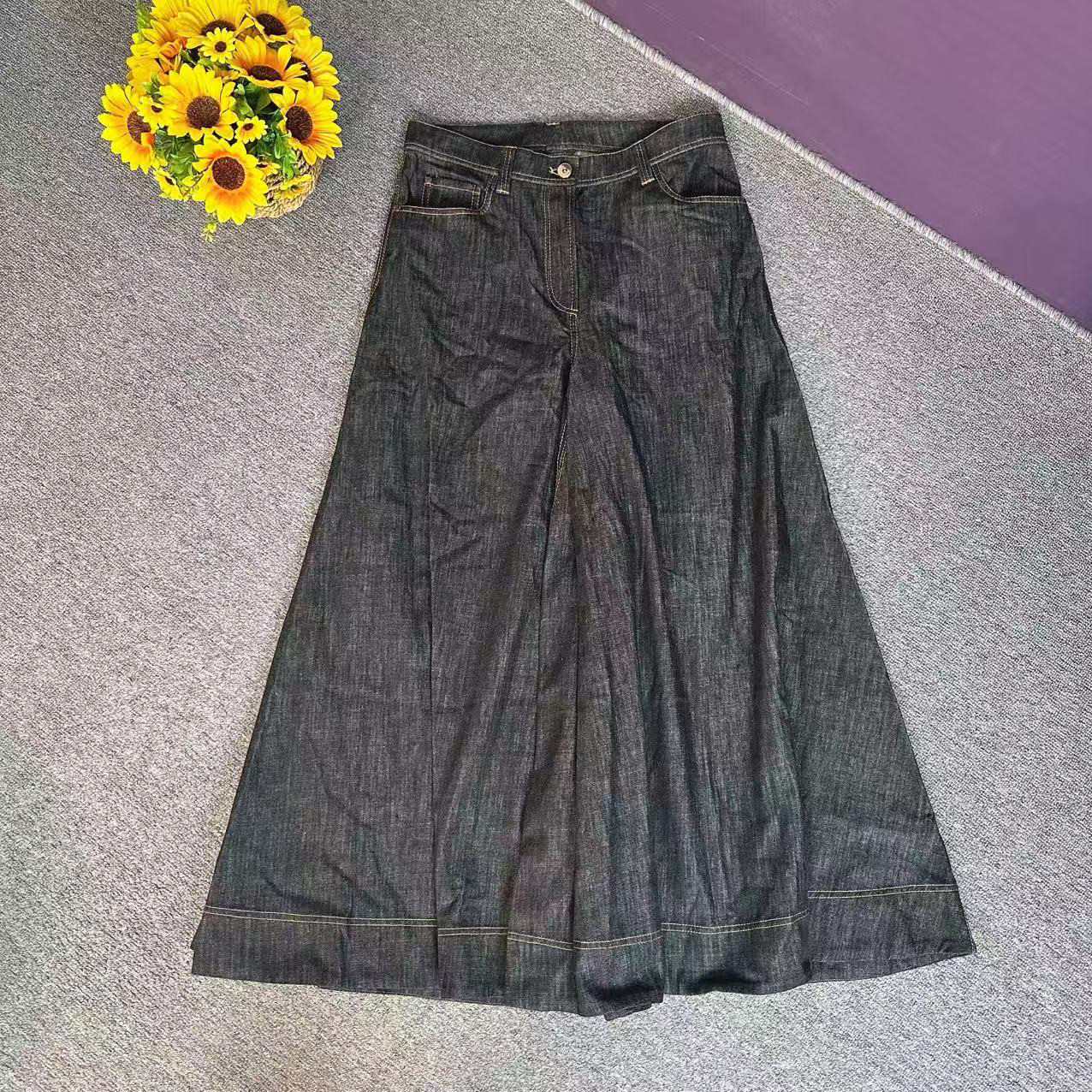 蘑菇英国代 B*C 深蓝色牛仔阔腿裤裙 42码腰围80臀围110