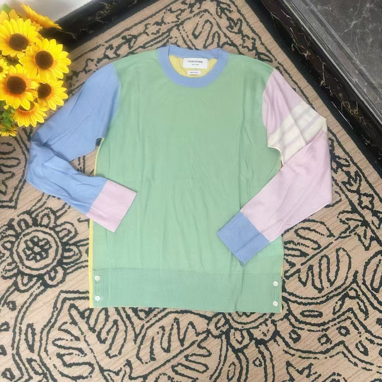 蘑菇英国代 男款 彩色拼色针织衫 打底衫  2码胸围104