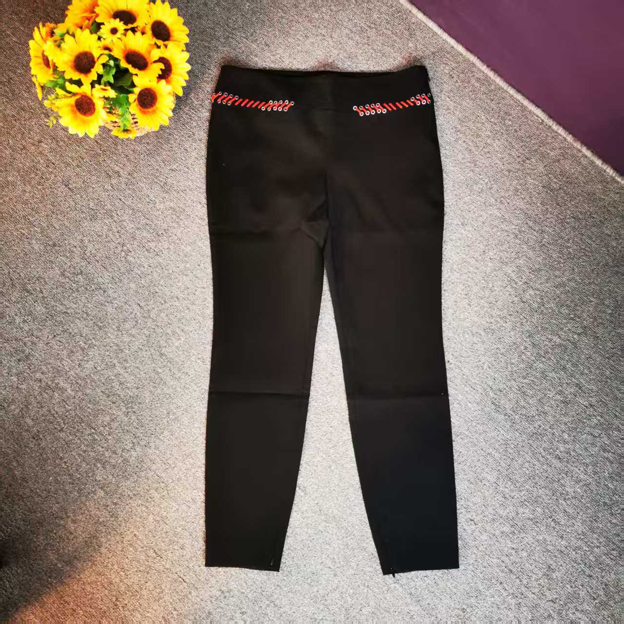 蘑菇英国代 黑色编织腰带中腰西裤 休闲裤 42码臀围94