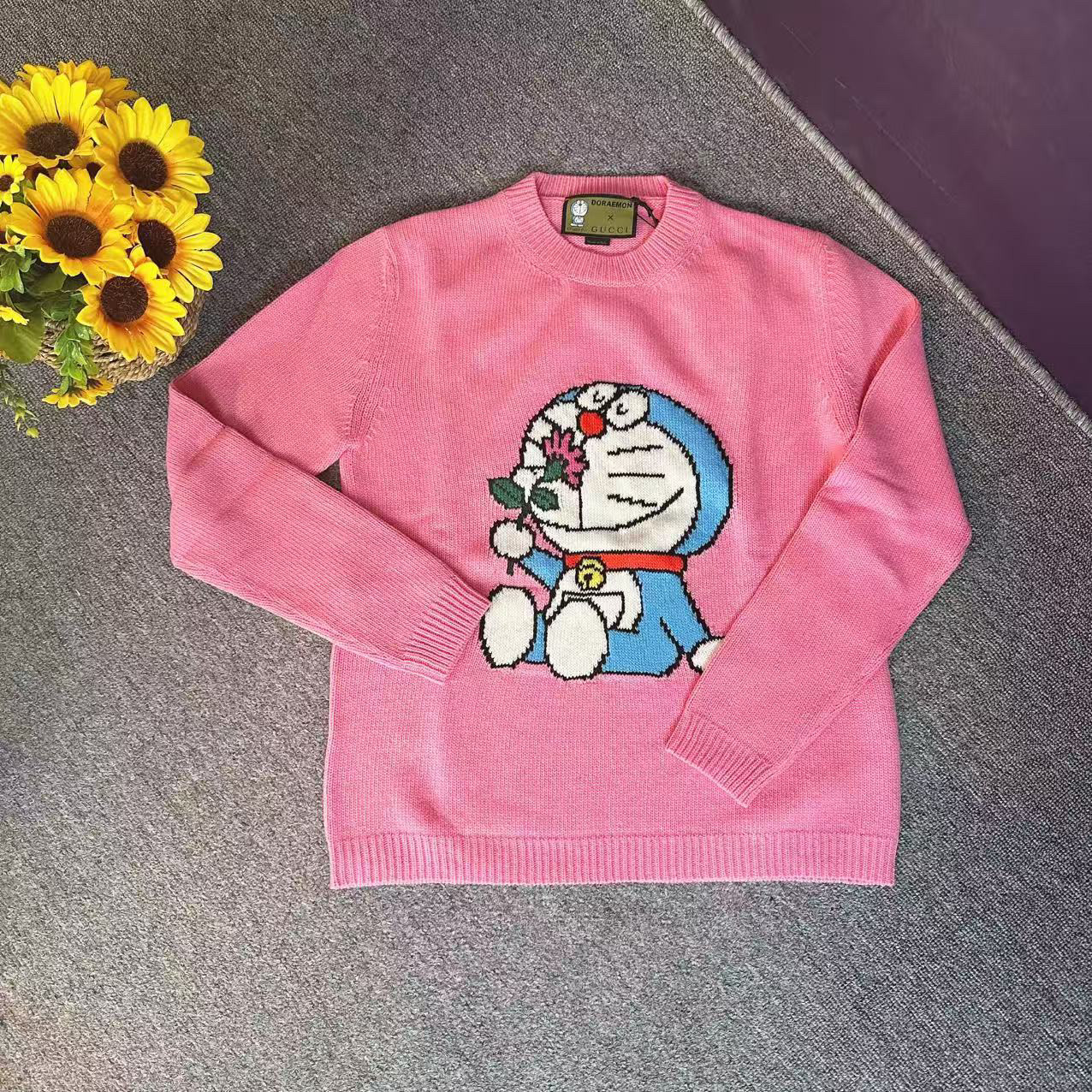 蘑菇英国代 粉色机器猫针织毛衣 XS码胸围102 衣长64