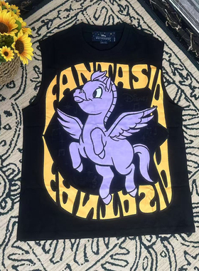 蘑菇英国代购 黑色独角兽图案无袖背心 S码胸围116 衣长70