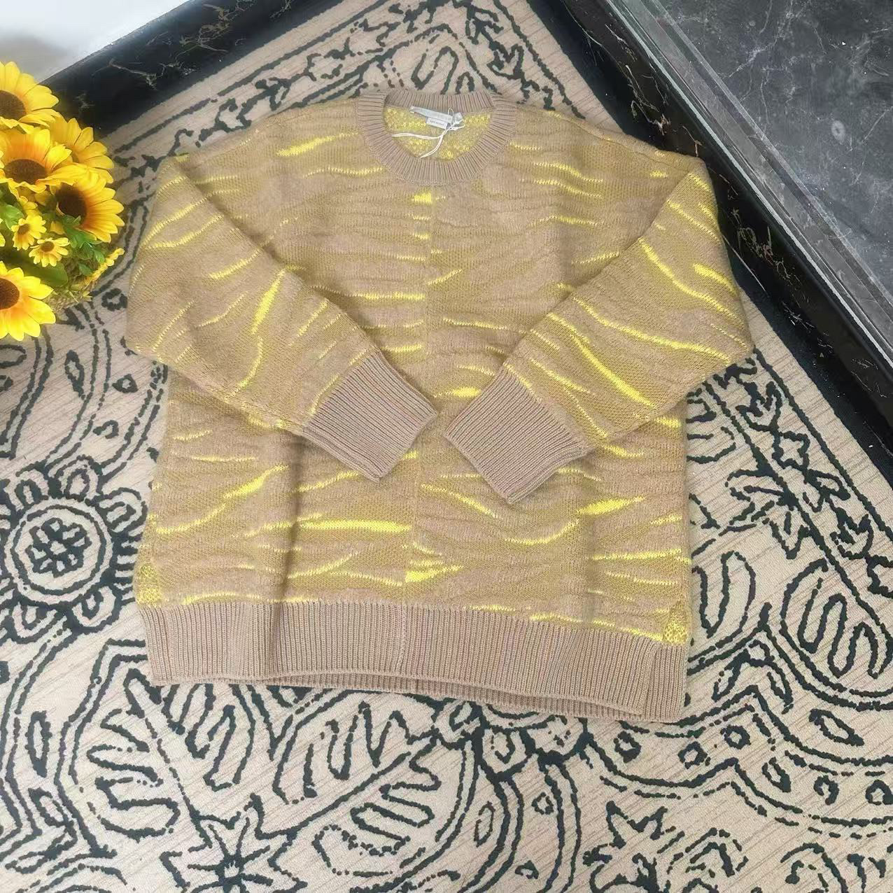 蘑菇英国代 Stella 卡其色拼黄色针织毛衣 40码胸围124