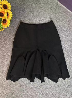 蘑菇英国代 B*V 黑色弹力针织半裙 S码腰围66可弹80臀围92