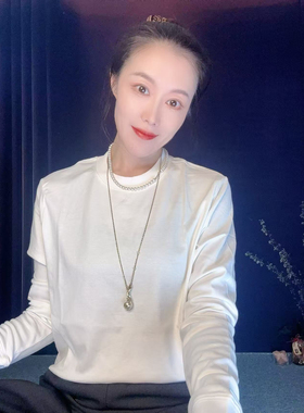 蘑菇英国代 TYZHURA 25早秋 白色 黑色纯棉弹力长袖T恤 XS胸围100