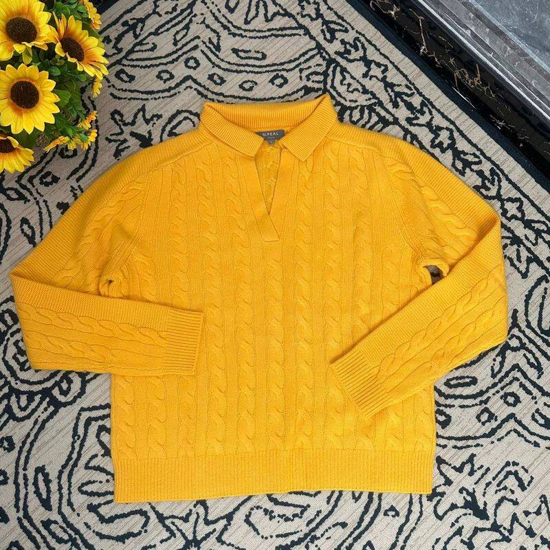 蘑菇英国代购 NP 明黄色复古麻花羊绒衫L码胸围116