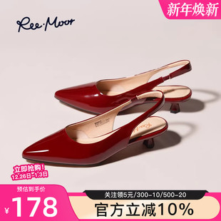 包头后空鞋 REEMOOR睿慕2025夏季 女漆皮简约时尚 尖头高跟单鞋 新款