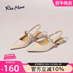 女细跟后空玛丽珍单鞋 REEMOOR睿慕2025春夏新款 水钻尖头包头凉鞋