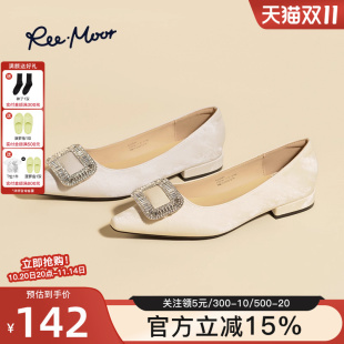 睿慕 女高级感水钻方扣低跟通勤单鞋 reemoor法式 尖头浅口晚风瓢鞋