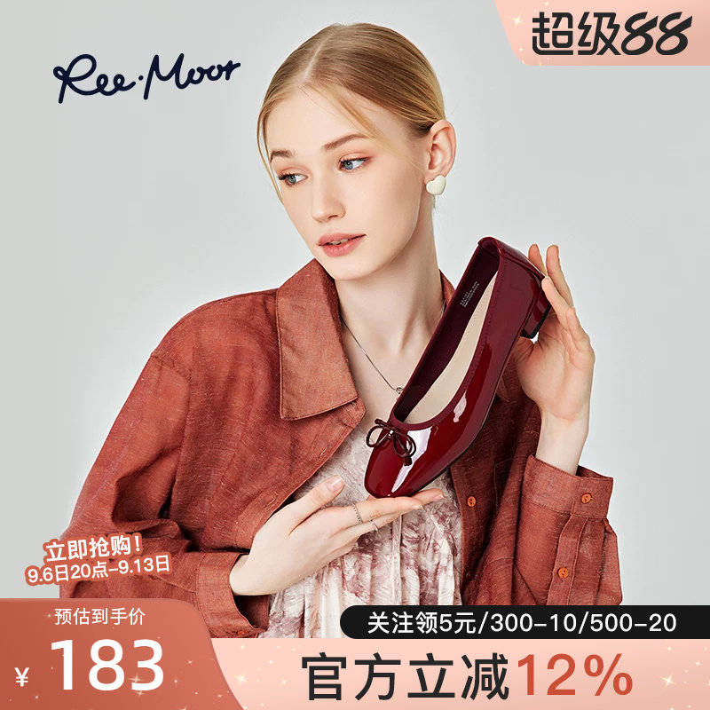 REEMOOR复古小红鞋方头蝴蝶结图片