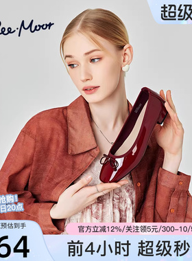 reemoor复古小红鞋单鞋女软底蝴蝶结平底鞋法式红色女鞋百搭睿慕