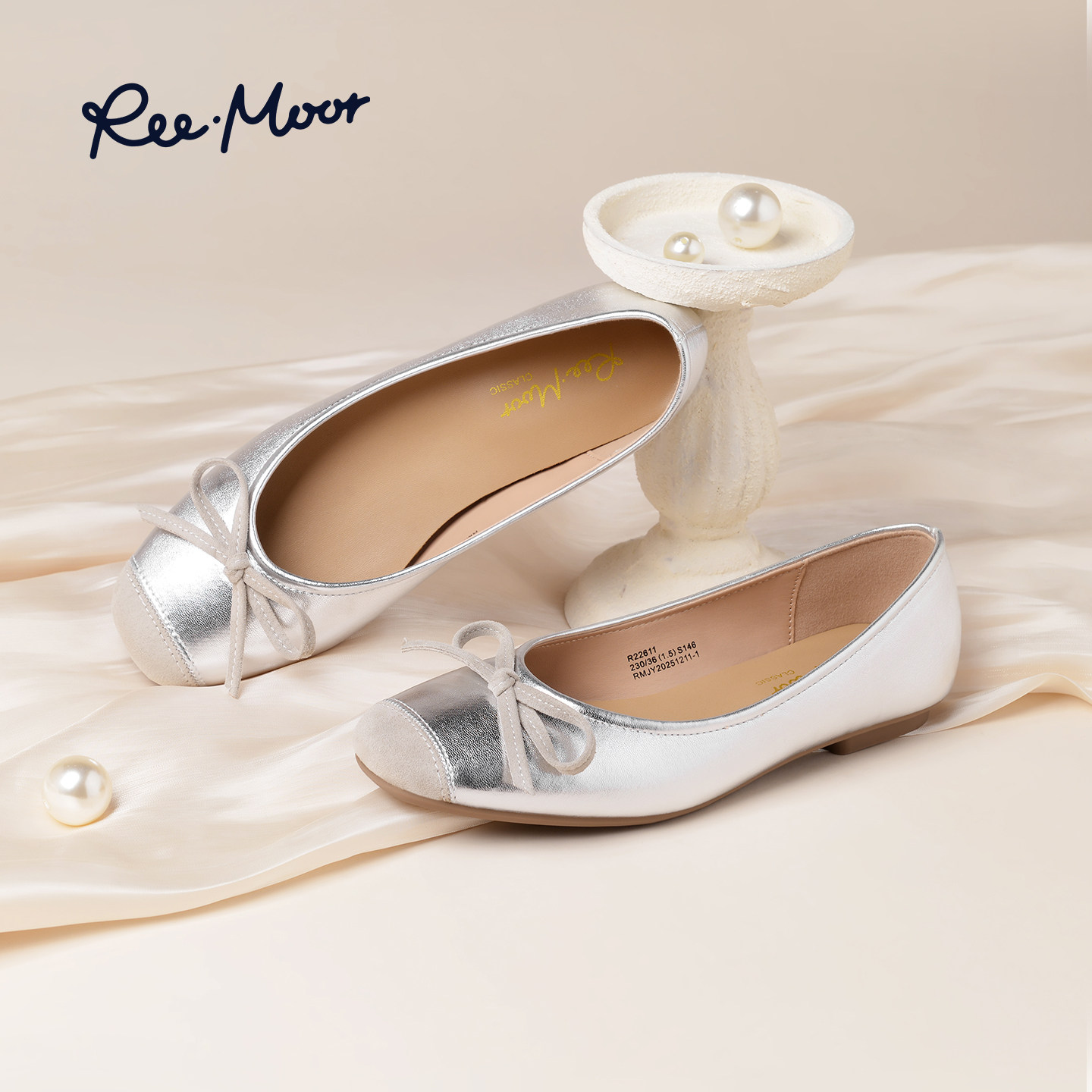 reemoor睿慕法式小香风蝴蝶结浅口单鞋女平底芭蕾鞋圆头舒适百搭,女鞋,浅口单鞋,淘宝优惠券,粉丝福利购,淘宝优惠卷