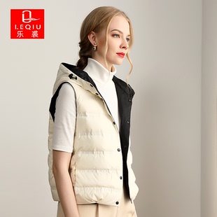 乐裘2025冬新款羽绒服马甲女短款连帽轻薄鹅绒两面穿时尚背心外套