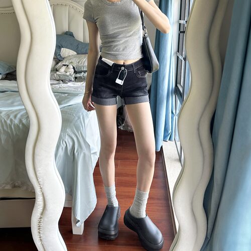 美式a字牛仔短裤女夏季梨型身材小个子显瘦大码胖mm弹力外穿热裤