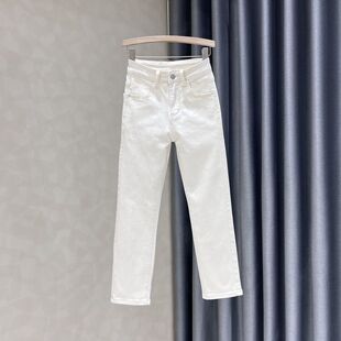 白色高腰窄版直筒牛仔裤女夏季2026年新款显瘦小个子九分烟管裤子