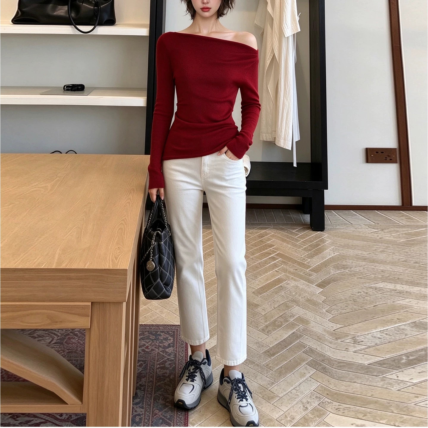 爆款白色法棍牛仔裤女2026秋季高腰修身百搭休闲小个子九分直筒裤
