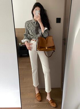 白色直筒牛仔裤女高腰显瘦2026春秋夏季款薄款八九分法棍烟管裤