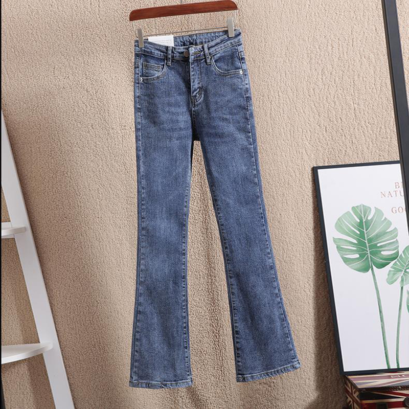 喇叭裤女春夏遮肉高腰微喇牛仔裤