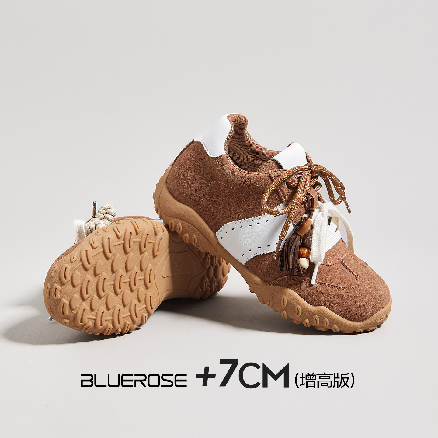 卡其色真皮德训鞋女2026新款8cm厚底内增高超火巨好看运动休闲鞋