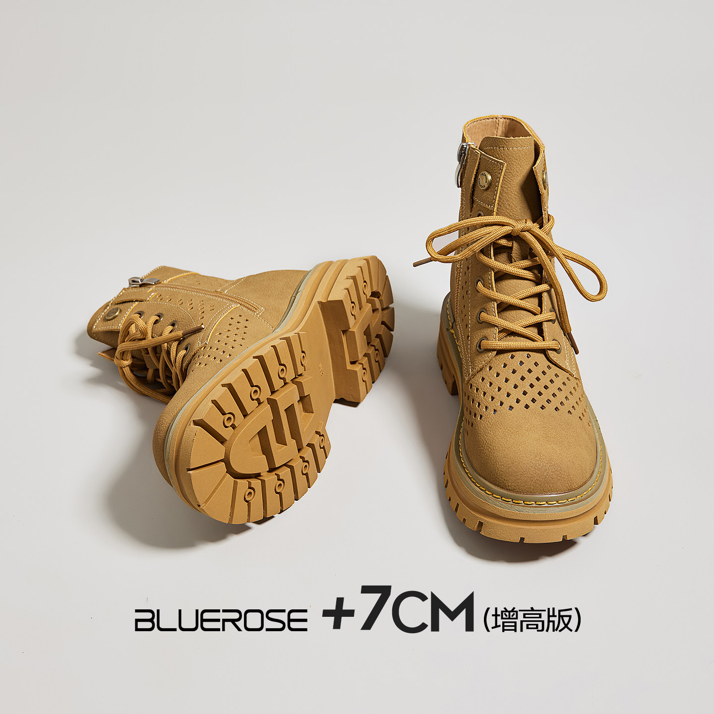 户外镂空内增高短靴女款2026薄款网面透气新疆旅游厚底大黄靴子